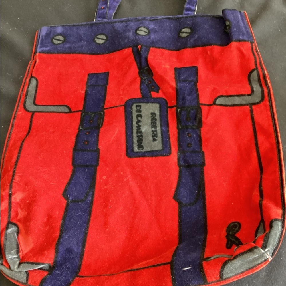 Roberta di Camerino Vibrant Red and Blue Velvet Trompe L’oeil Tote Bag Design